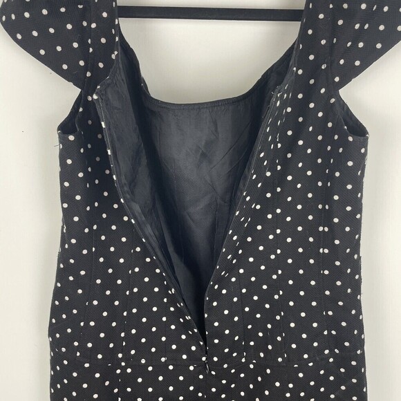 Rickie Freeman Teri Jon Black Polka Dot Dress Size 10 Sheath Cap Sleeve Cotton‍ - Picture 5 of 6